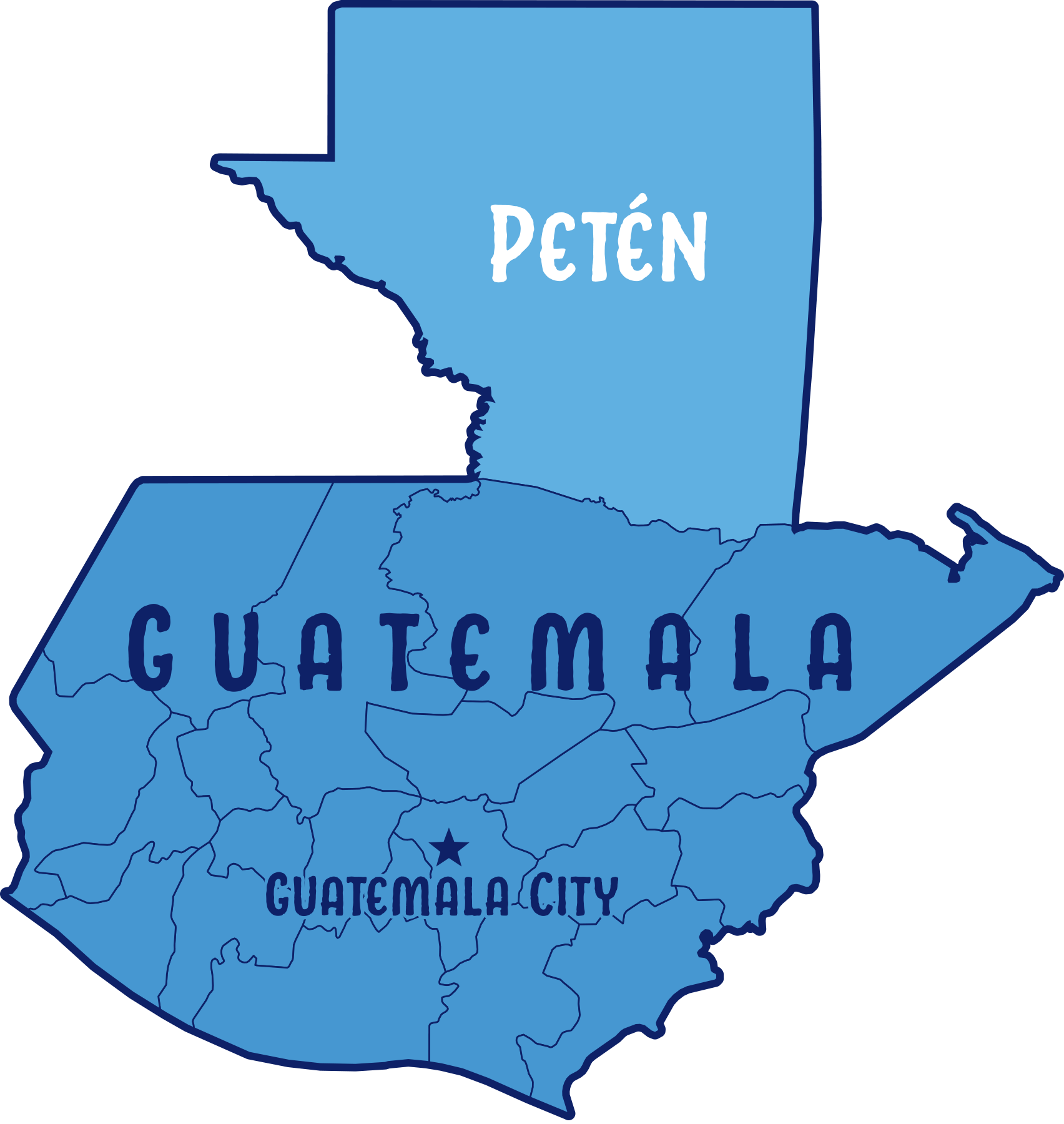 Map of Guatemala showing Petén in the north
