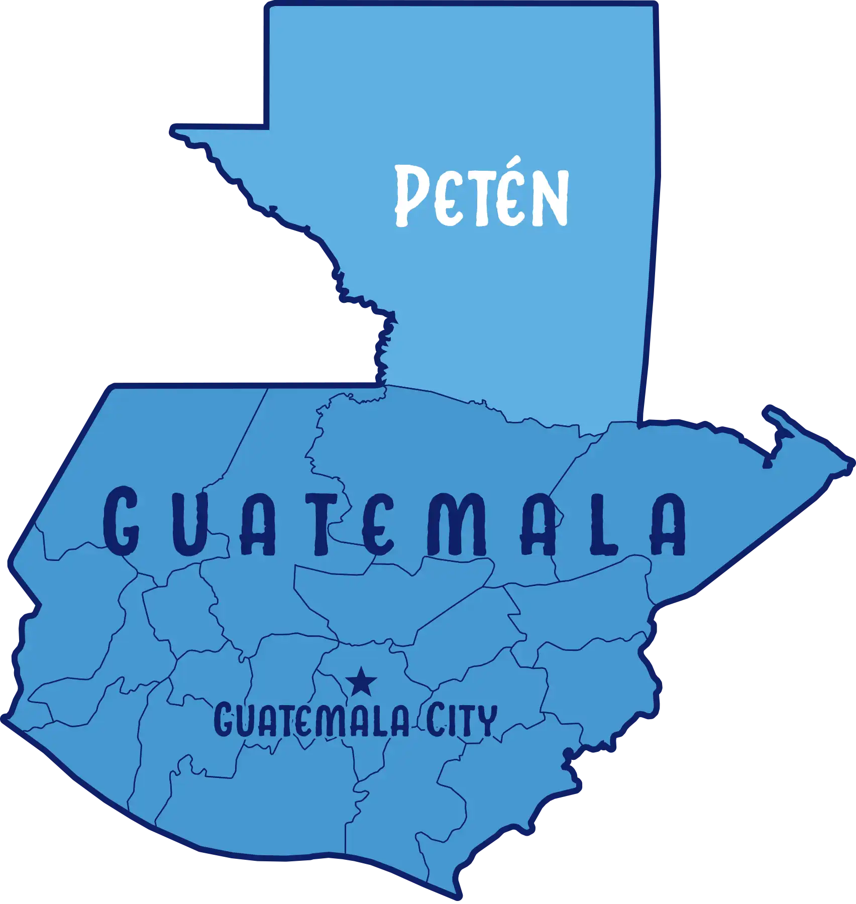 Map of Guatemala showing Petén in the north